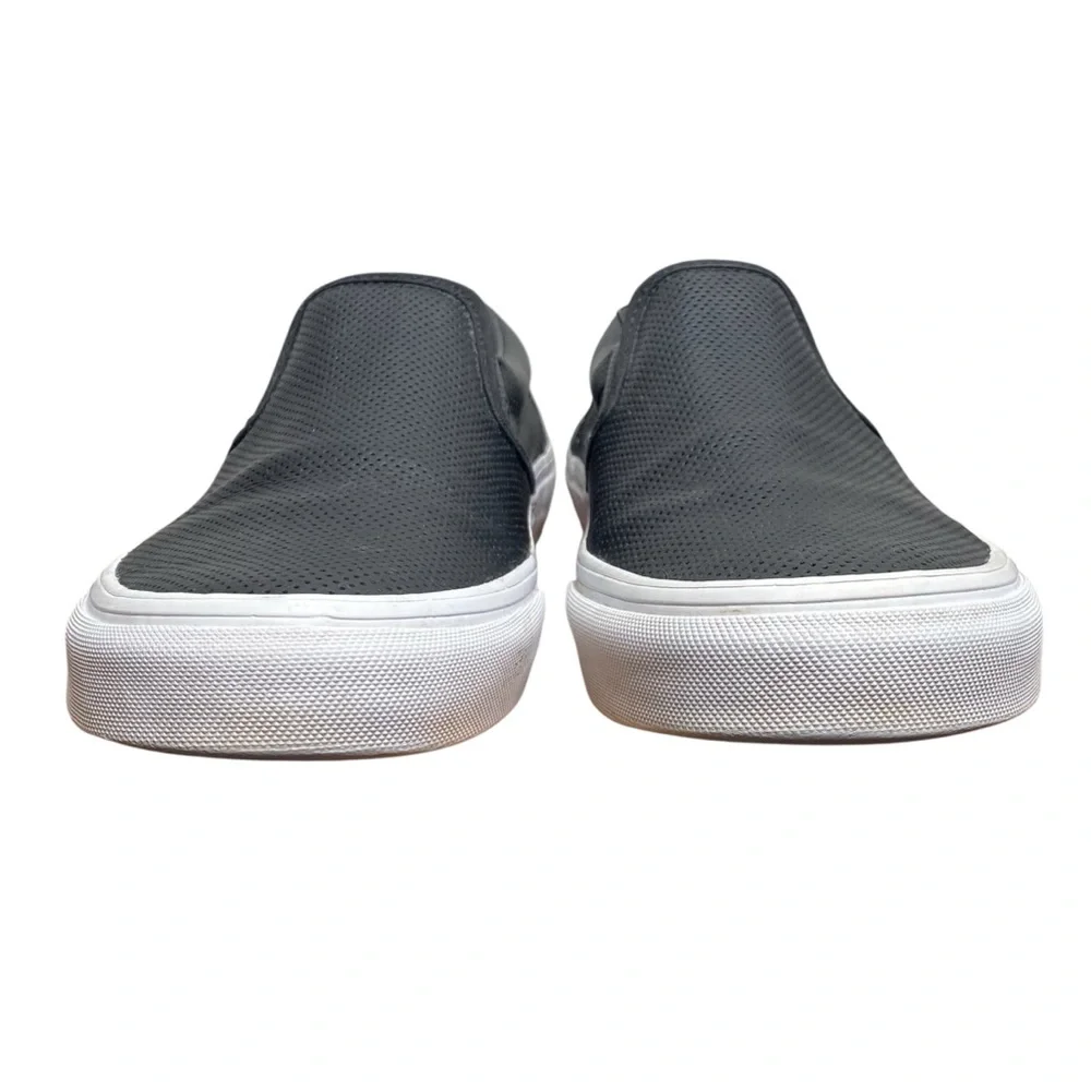 Vans Men's Black Perforated Leather Classic Slip-On Shoes Sneakers Size 8.5